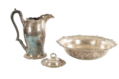 Lot 176 - A LARGE 19TH-CENTURY SILVER-PLATED JUG AND BOWL