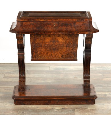 Lot 1484 - AN UNUSUAL LATE VICTORIAN BURR WALNUT WORK TABLE / CONSOLE TABLE