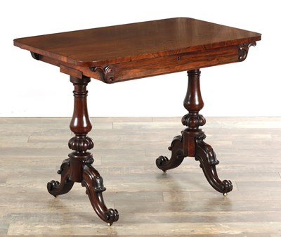 Lot 1627 - A REGENCY FIGURED ROSEWOOD WRITING TABLE IN THE MANNER OF GILLOWS