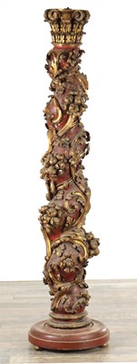 Lot 1657 - A 17TH / 18TH CENTURY POLYCHROME DECORATED ITALIAN CARVED COLUMN