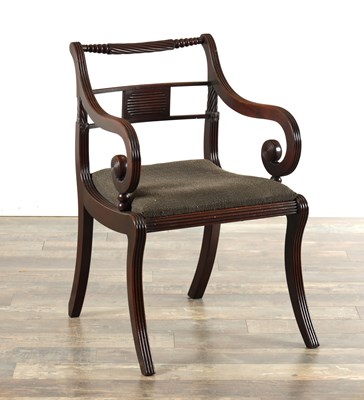 Lot 1601 - A REGENCY MAHOGANY BERGERE ARMCHAIR IN THE MANNER OF MORGAN AND SANDERS