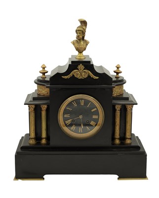 Lot 1773 - A 19TH CENTURY BLACK SLATE CLOCK
