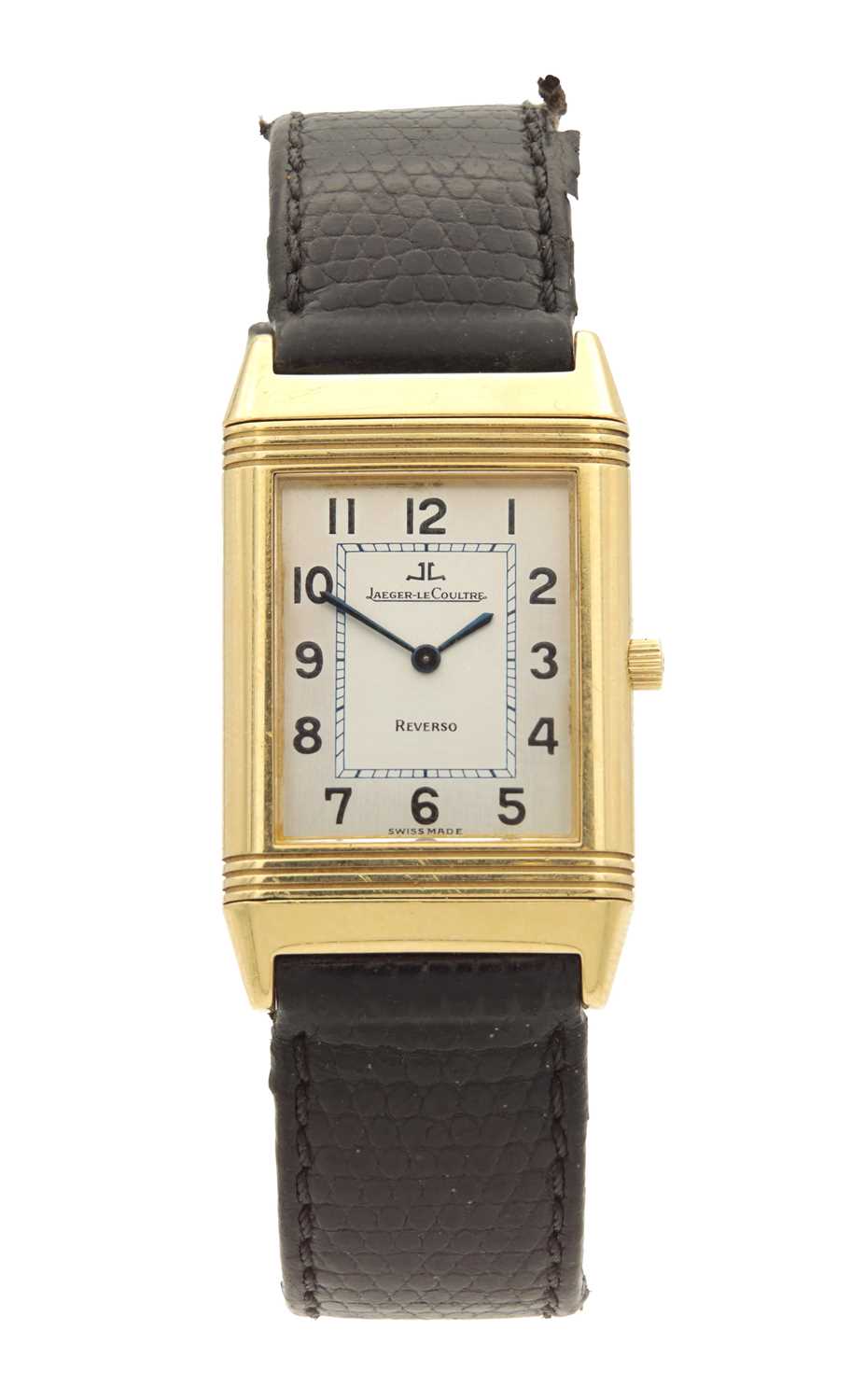 Lot 1213 - A GENTLEMAN'S 18CT GOLD JAEGER-LECOULTRE REVERSO WRISTWATCH