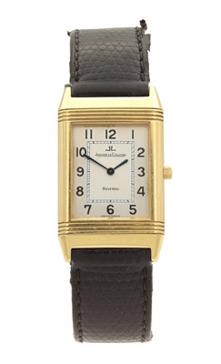 Lot 1213 - A GENTLEMAN'S 18CT GOLD JAEGER-LECOULTRE REVERSO WRISTWATCH