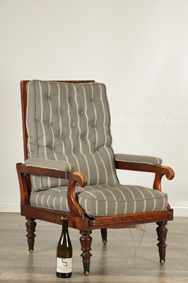 Lot 1512 - A REGENCY CAMPAIGN CAMFOR WOOD ADJUSTABLE BERGERE CHAIR