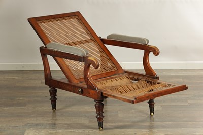 Lot 1512 - A REGENCY CAMPAIGN CAMFOR WOOD ADJUSTABLE BERGERE CHAIR