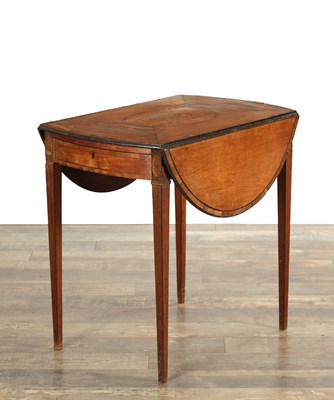 Lot 1606 - A GEORGE III INLAID SATINWOOD OVAL SHERATON PEMBROKE TABLE