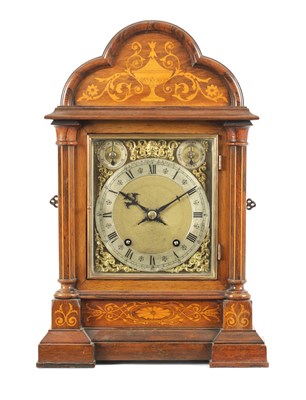 Lot 1379 - A LATE 19TH CENTURY GERMAN INLAID ROSEWOOD QUARTER CHIMING BRACKET CLOCK