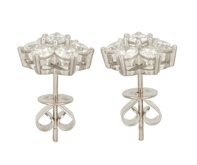 Lot 410 - A FINE PAIR OF DIAMOND AND WHITE GOLD EAR STUDS