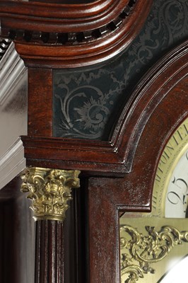 Lot 1315 - THOMAS RICHARDSON, WEVERHAM. A GEORGE III FLAMED MAHOGANY QUARTER CHIMING LONGCASE CLOCK WITH RARE YEAR CALENDAR