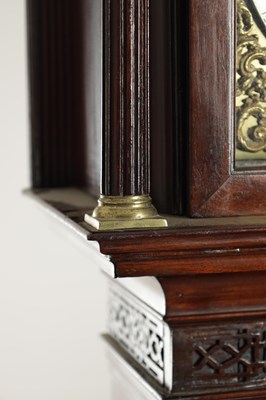 Lot 1315 - THOMAS RICHARDSON, WEVERHAM. A GEORGE III FLAMED MAHOGANY QUARTER CHIMING LONGCASE CLOCK WITH RARE YEAR CALENDAR