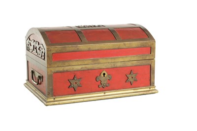 Lot 927 - AN 18TH CENTURY DOMED TOP LEATHER AND BRASS STRONG BOX