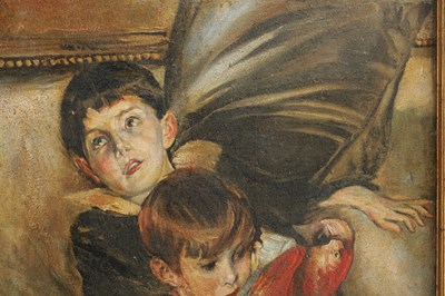 Lot 663 - ATT. GIOVANNI BOLDINI (1842-1931). A LARGE EARLY 20TH CENTURY OIL ON CANVAS FAMILY PORTRAIT OF MRS EDWARD'S AND HER FOUR CHILDREN