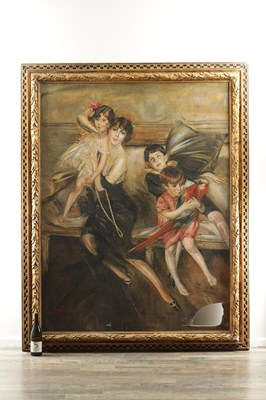 Lot 663 - ATT. GIOVANNI BOLDINI (1842-1931). A LARGE EARLY 20TH CENTURY OIL ON CANVAS FAMILY PORTRAIT OF MRS EDWARD'S AND HER FOUR CHILDREN