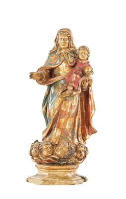 Lot 790 - A 17TH CENTURY CARVED GILT GESSO AND POLYCHROME DECORATED FIGURE OF MADONNA AND CHILD