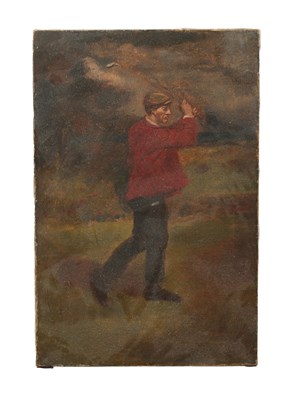 Lot 665 - A 19TH CENTURY OIL ON CANVAS FULL LENGTH PORTRAIT OF A GOLFER