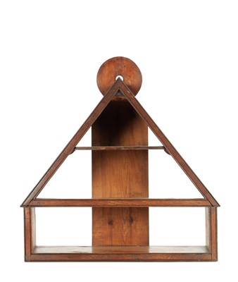 Lot 1576 - AN UNUSUAL 18TH CENTURY OAK AND PINE HANGING SHELF WITH A PITCHED TOP