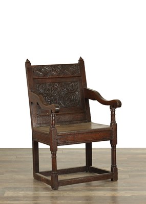 Lot 1626 - A 17TH CENTURY JOINED OAK WAINSCOT CHAIR
