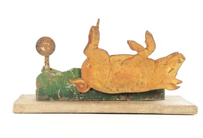 Lot 1027 - A 19TH CENTURY FOLK ART FAIRGROUND GAME SHOOT THE PIG