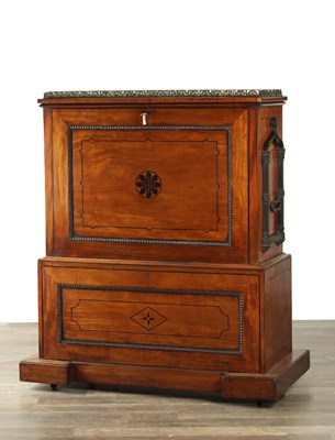 Lot 1558 - A FINE REGENCY GOTHIC BRONZE MOUNTED AND EBONY INLAID MAHOGANY FOLIO FREE STANDING CABINET