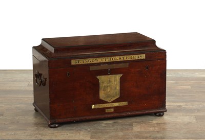 Lot 1617 - A REGENCY MAHOGANY STRONG CHEST FOR THE GLASGOW UPHOLSTERERS SOCIETY