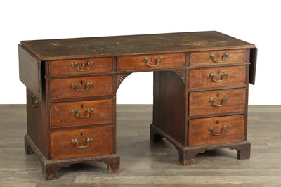 Lot 1550 - A GEORGE III MAHOGANY PEDESTAL DESK