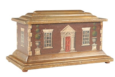 Lot 795 - A 19TH CENTURY PAINTED COUNTRY HOUSE TEA CADDY