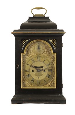 Lot 1443 - BOYER GLOVER, LEADENHALL STREET, LONDON. A GEORGE II EBONISED EIGHT-DAY VERGE INVERTED BELL TOP BRACKET CLOCK
