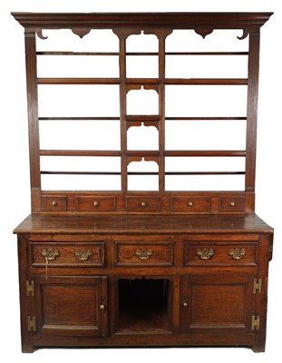 Lot 1466 - AN EARLY 18TH CENTURY OAK 'DOG KENNEL' DRESSER AND RACK