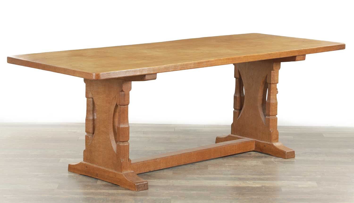 Lot 1490 - A RARE ROBERT MOUSEMAN THOMPSON SPECIAL ORDER OAK REFECTORY TABLE