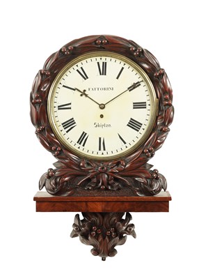 Lot 1408 - FATTORINI, SKIPTON. A 19TH CENTURY MAHOGANY 12' FUSEE WALL CLOCK