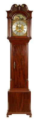 Lot 1335 - DAVID COLLIER, GATLEY AN EARLY GEORGE III MAHOGANY EIGHT-DAY MOON DIAL LONGCASE CLOCK