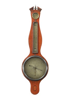 Lot 1256 - RONCHETI & GATTY. A GEORGE III INLAID SATINWOOD WHEEL BAROMETER
