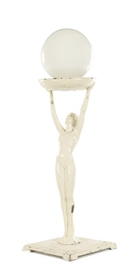 Lot 1751 - A LARGE ART DECO PAINTED METRAL FIGURAL TABLE LAMP