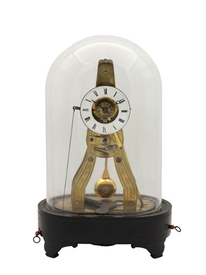 Lot 1394 - A 19TH CENTURY 1851 FRENCH EXHIBITION MINIATURE EIGHT-DAY SKELETON CLOCK WITH ALARM