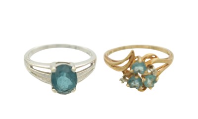 Lot 267 - A 9CT GOLD TOPAZ AND DIAMOND RING WITH A 9CT WHITE GOLD AND TOPAZ RING