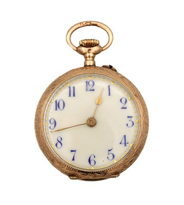 Lot 1241 - A 12CT GOLD AND ENAMEL CASED FOB WATCH