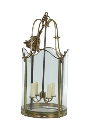 Lot 919 - A REGENCY STYLE GILT BRONZE CIRCULAR HANGING HALL LANTERN