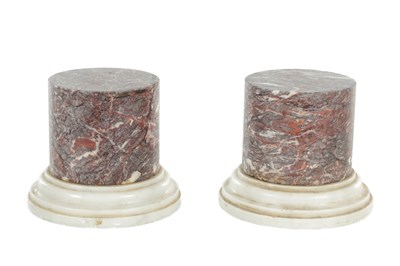 Lot 1073 - A PAIR OF 19TH CENTURY MARBLE TURNED VASE STANDS
