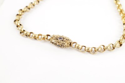 Lot 221 - A GEORGIAN 15CT GOLD BELCHER CHAIN WITH AMETHYST CLASP