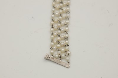 Lot 297 - A 15CT WHITE GOLD PEARL AND DIAMOND CHOKER NECKLACE