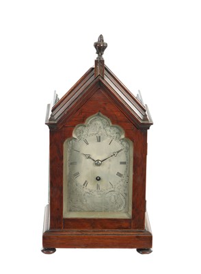 Lot 1298 - G.SEAILE, LONDON, A LATE REGENCY ROSEWOOD VENEERED GOTHIC STYLE ENGLISH FUSEE MANTLE CLOCK