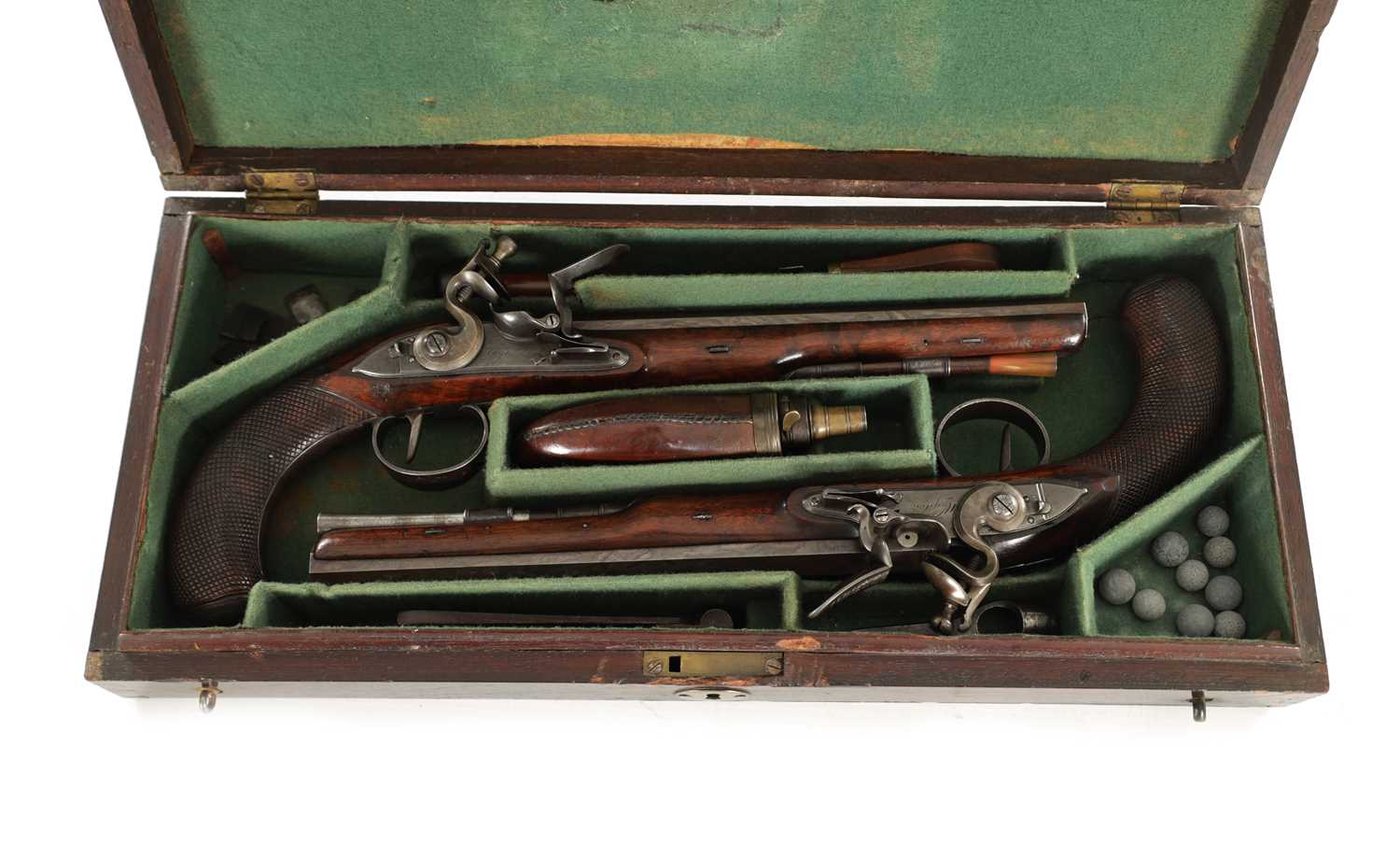 Lot 609 - WOGDON, LONDON. A FINE CASED PAIR OF EARLY 19TH CENTURY FLINTLOCK DUELLING PISTOLS