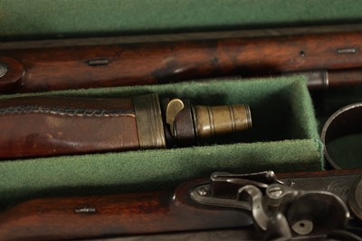 Lot 609 - WOGDON, LONDON. A FINE CASED PAIR OF EARLY 19TH CENTURY FLINTLOCK DUELLING PISTOLS