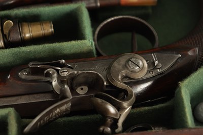 Lot 609 - WOGDON, LONDON. A FINE CASED PAIR OF EARLY 19TH CENTURY FLINTLOCK DUELLING PISTOLS