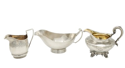 Lot 206 - A GROUP OF ENGLISH SILVER CREAM JUGS AND A SAUCEBOAT