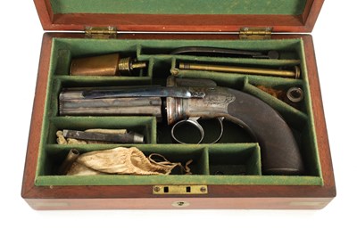Lot 599 - A FINE MID-19TH CENTURY CASED PERCUSSION PEPPERBOX REVOLVER BY GOUGH & BOWEN