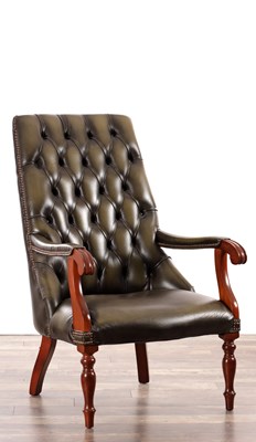 Lot 1776 - A GREEN LEATHER UPHOLSTERED LIBRARY CHAIR