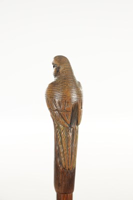 Lot 849 - AN EARLY 20TH CENTURY CARVED AND PAINTED PARROT HANDLED WALKING CANE
