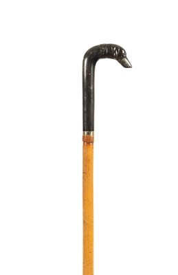 Lot 871 - A LATE 19TH CENTURY CARVED HORN DOG HANDLED WALKING CANE